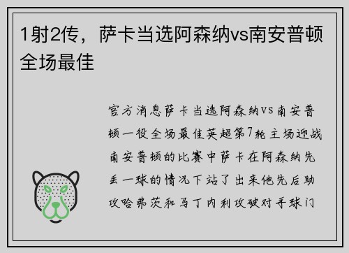 1射2传，萨卡当选阿森纳vs南安普顿全场最佳